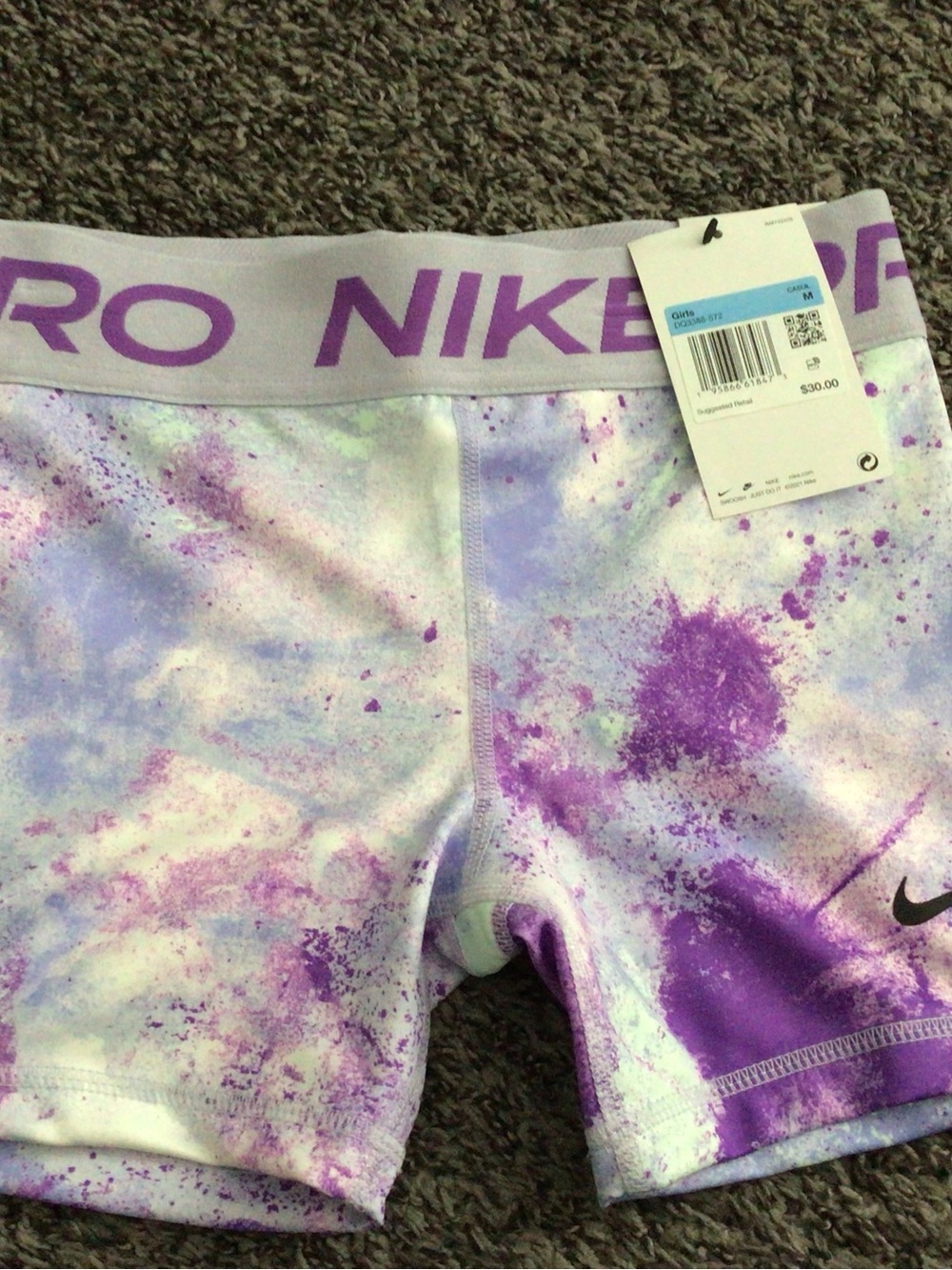 Nike Purple and White Tie-Dye Pro Compression Shorts